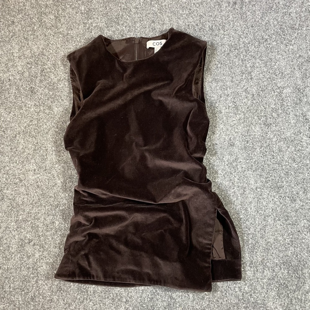COS Asymmetrical Ruched Top Size 4 Dark Chocolate Sleeveless Whimsygoth Fairy